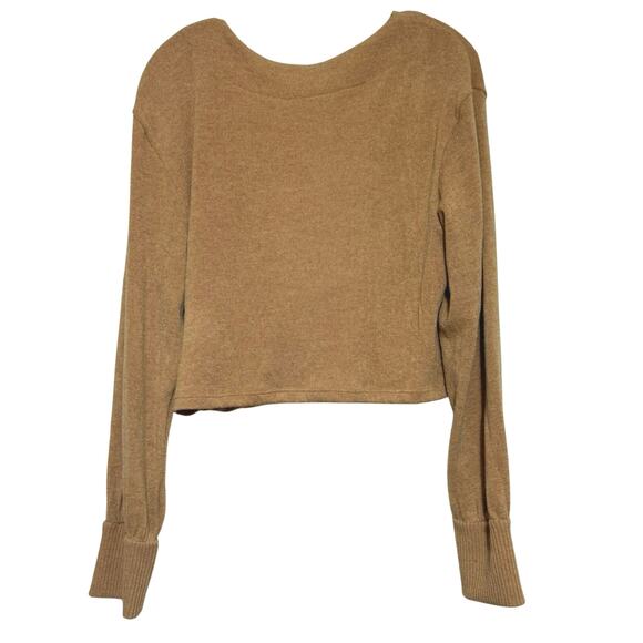 Anthropologie Tan Cropped Twist Front V-Neck Long Sleeves Sweater Size M - Picture 6 of 9